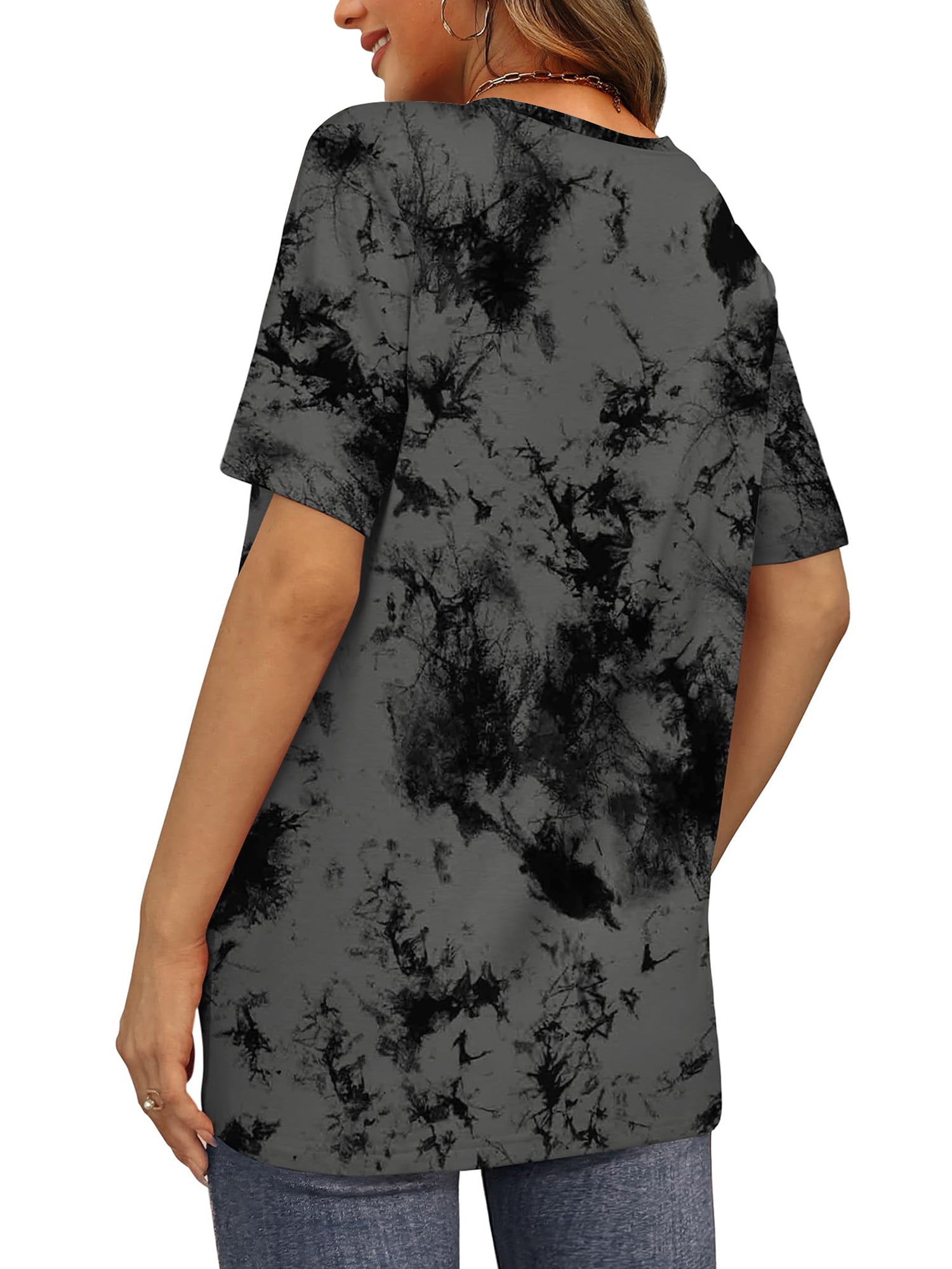 MOSHU Womens T-Shirts V Neck Short Sleeve Loose Tees Tops Casual Tie Dye Shirts for Women