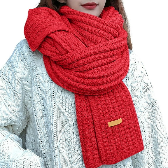 UJNDER Winter Scarf for Women Hand Knitted Soft Warm Oversized Wrap Solid Color Fashion Shawl Red One Size