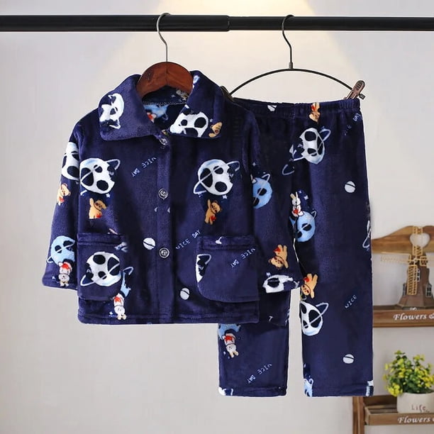 Conjuntos de pijamas de franela suave para niños y niñas, Tops de manga larga con solapa y pantalones de dibujos animados, ropa de dormir para otoño e invierno, novedad xuanjing unisex