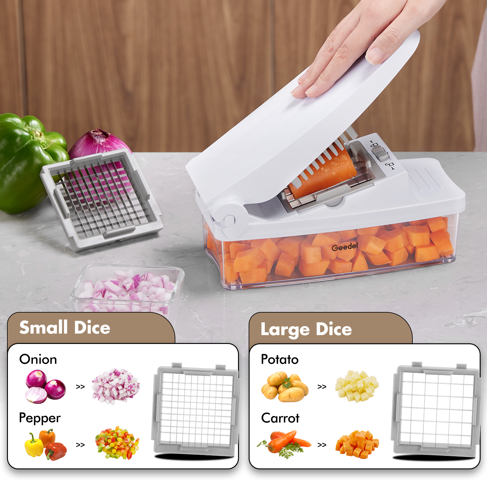 Geedel 4-in-1 Vegetable Chopper with Container, White photo 4
