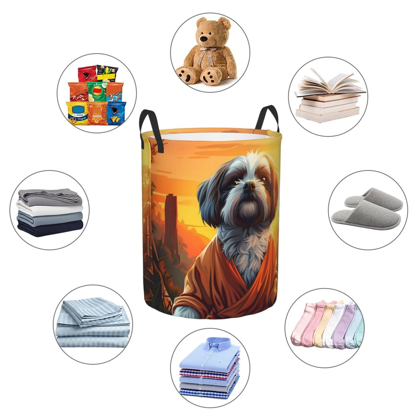 Large Laundry Basket with Handles - Cartoon Puppy Sunset Kids Baby Dirty Clothes Laundry Hamper for Bedroom Aesthetic