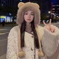 thumbnail image 4 of vnanda Women Winter Fuzzy Plush Earflap Hat Cute Cartoon Bear Ears Pompom Chin Strap Windproof Thermal Beanies, 4 of 10