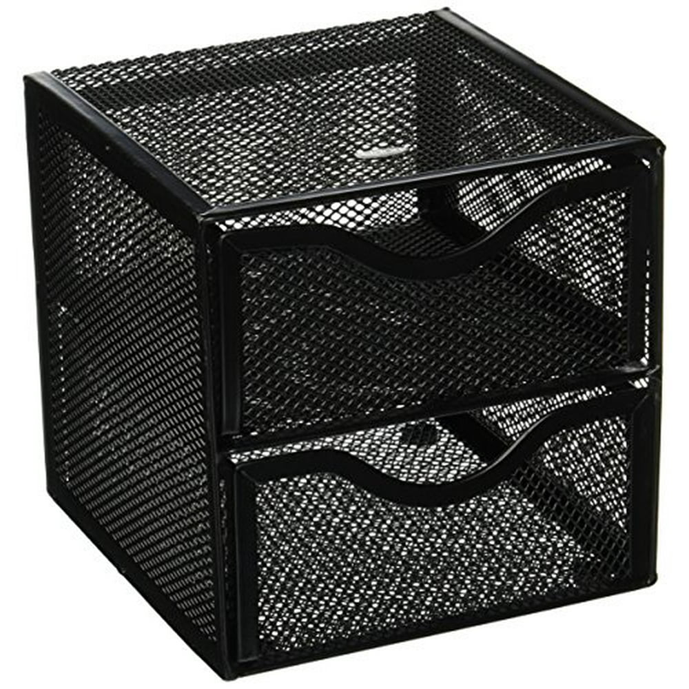 Organization TwoDrawer Cube, Wire Mesh, Storage, 6 X 6 X 6, Black