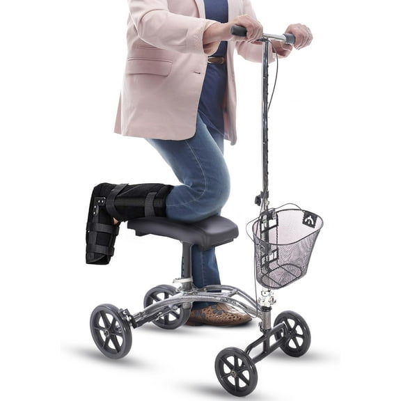 Steerable Knee Walker with Basket - Lightweight Foldable Knee Scooter for Broken Foot or Ankle, Foot Surgery Recovery, and Other Injuries