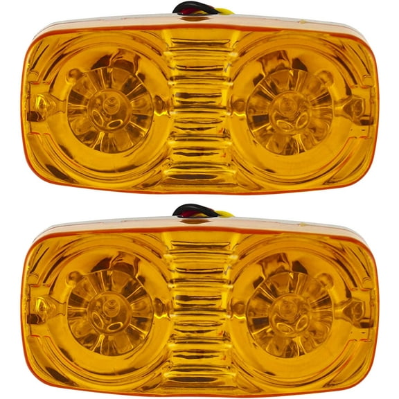 2x Trailer Marker LED Light Double Bullseye Qty 2 Amber 12 LED Lights, Double Bullseye LED Trailer Clearance Side Marker Lights, 4x2 Rectangular Rectangle Led Lights, 3 Wire, Chrome Base