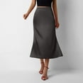 thumbnail image 2 of Wyobmus Women's Satin High Waist Maxi Skirt Elegant Hidden Side Zipper Elastic Waist Flared A Line Midi Skirts A-Dark Gray, 2 of 5