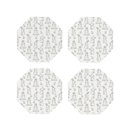 

Fuzoiu Bunny And Bird Print Leather Coasters Set Drink Coasters Set of 4 for Tabletop Protection Durable PVC Coasters Home Décor and Housewarming Gift-Octagon