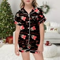 thumbnail image 2 of Kids Pajamas Girls Heart Print Long Sleeve Pajama Button Down Top and Shorts Two Piece Sleepwear Soft for Toddlers Black 8 Years-9 Years, 2 of 4