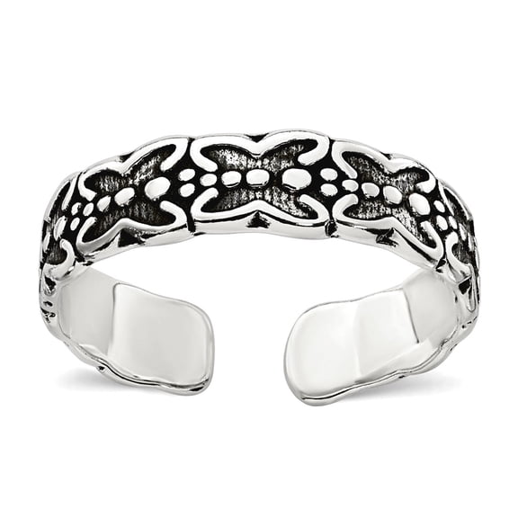 16.2mm 925 Sterling Silver Polished and Oxidized Butterfly Angel Wings toe ring toe ring for Women