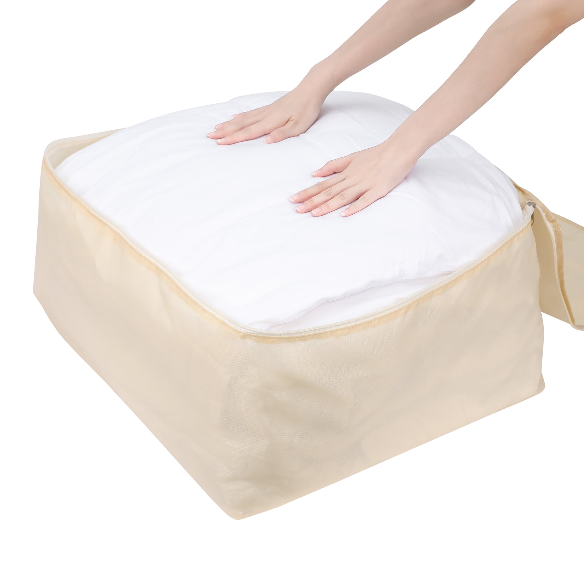 Unique Bargains Foldable Clothes Storage Bags with Handles Beige 23.5*19.5*11in