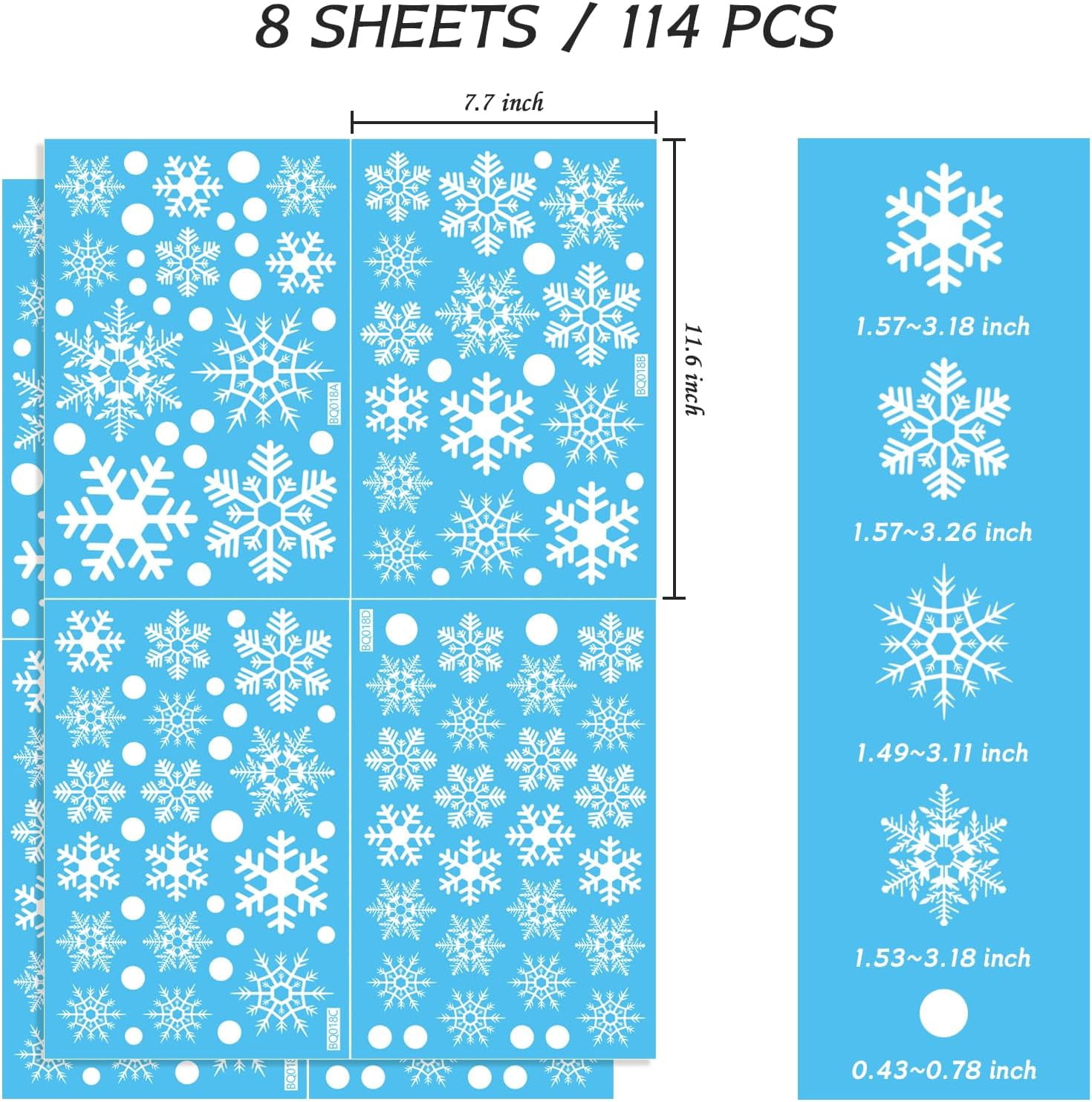 8 Sheets Snowflake Window Clings, Winter Window Stickers, Christmas White Snowflakes Window Decal for Glass, Christmas Window Decals, Winter Wonderland Decorations for Home Christmas