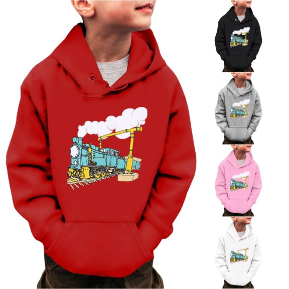 Vividxx Boys Hoodies Little Boys Cartoon Print Sweatshirts Long Sleeve Hooded Pullover Toddler Kids Winter Warm Hooded Sweatshirts For Fall Winter Daily Wear 7-8 Years