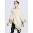 thumbnail image 2 of Women's Vintage Knit Shawl Fashion Fringe Pullover Cape Faux Fur Trim Knit Sweater Coat, 2 of 7