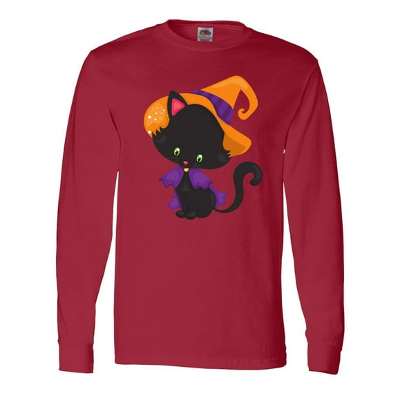 Inktastic Black Cat, Cat Wearing Witch Hat, Halloween Long Sleeve T-Shirt