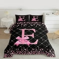 thumbnail image 2 of Manfei Kawaii Bowknot Letter E Bedding Comforter Set, Glitter Diamond Twin Comforter Sets, Black Pink Cartoon Reversible Bedding Set, Lightweight Room Decor, 2 Pieces, 2 of 8