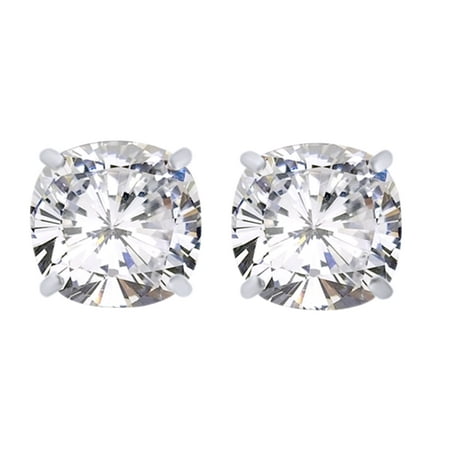 Cut Best Yellow Sapphire - Cushion Cut Simulated White Sapphire Stud Earrings In 14K White Gold Over Sterling Silver