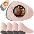thumbnail image 1 of Juego de 4 manteles individuales y posavasos lavables en color rosa y gris, manteles individuales redondos de cuero, manteles individuales antideslizantes e impermeables de doble cara, 1 of 5
