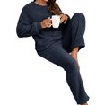 thumbnail image 4 of Liacowi Women Plush Pajamas Sets 2 Piece Sherpa Outfit Warm Fuzzy Round Neck Sweatshirt Tops and Plush Trousers, 4 of 7