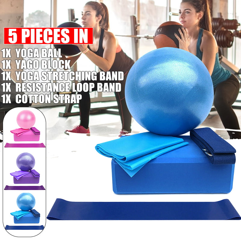 5Pcs Yoga Equipment Set Yoga Mat Ball Strap Band Home Pilates Fitness Exercise 