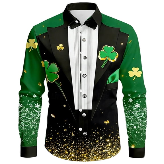 Mens St Patrick T Shirt Button Down Print Festive Party Celebration Casual Long Sleeve Spring Fall Shirts