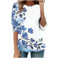 thumbnail image 4 of CYMMPU Tunic Tops Round Neck Blouses for Women Dressy Casual 3/4 Sleeve Floral Printed Summer Trendy Shirts Loose Fit Spring Tops Lightweight Basic Tees Sky Blue M, 4 of 7