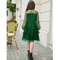 thumbnail image 4 of Oudiya Girls Mesh Puff Lantern Long Sleeve Green Dress Mock Neck Formal Party A Line Short Tulle Dress, 4 of 6
