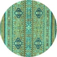 thumbnail image 1 of Ahgly Company Machine Washable Indoor Round Abstract Turquoise Blue Modern Area Rugs, 5' Round, 1 of 4