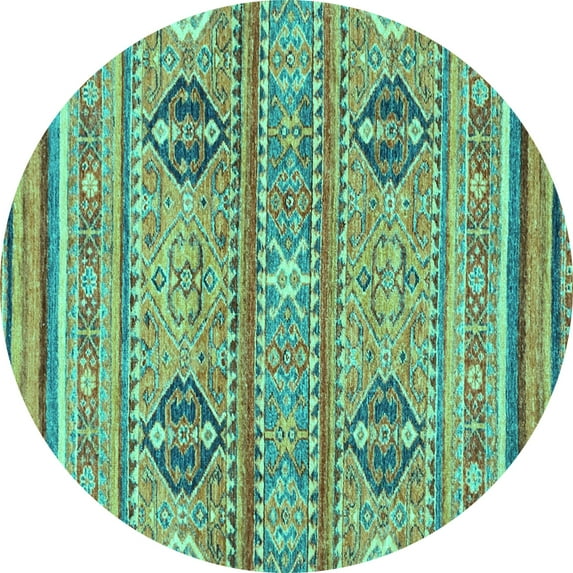 Ahgly Company Machine Washable Indoor Round Abstract Turquoise Blue Modern Area Rugs, 5' Round