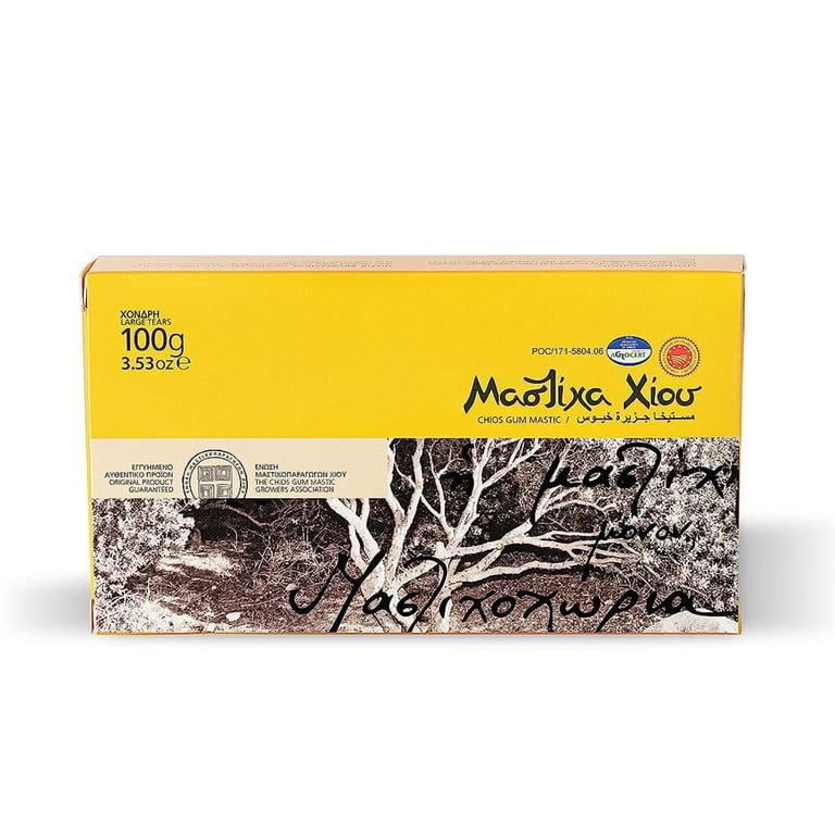 Chios Mastic Gum 3.52oz 100g Large Tears from Greece, Sugar Free Mastic  Chewing-Gum, 100% Authentic Natural Mastiha, Low Calories and Several  Health Benefits, Chios Gum Mastic Growers Association 