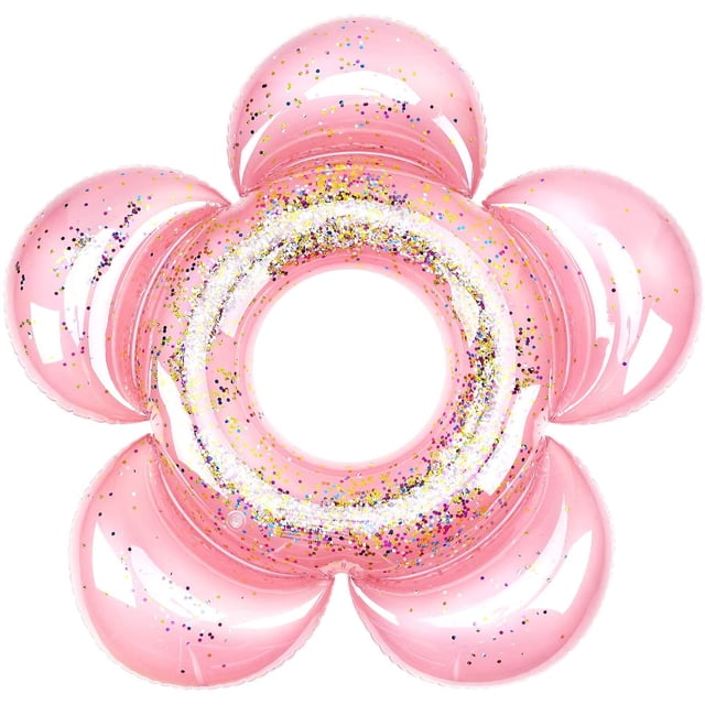 Boya inflable para piscina, anillo de natación inflable con lentejuelas en forma de flor, duradero y seguro, perfecto para piscina, fiesta, adulto, niño - oro rosa JAMW Sencillez
