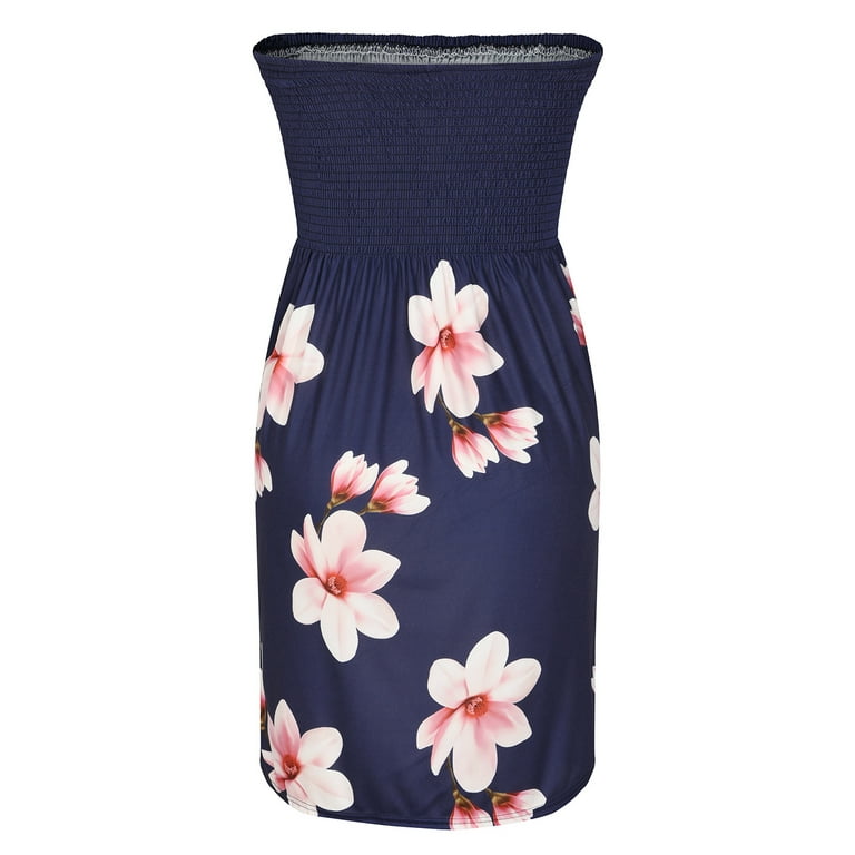 Summer Dresses for Women Beach Cover Ups Strapless Boho Floral Print  Sundress 