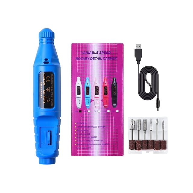 Jumpingount Máquina portátil para mejorar las uñas, rendimiento confiable en la punta de los dedos, taladro, pluma eléctrica para tallar, Juegos de manicura versión mejorada USB azul