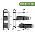 thumbnail image 2 of Carrito de almacenamiento delgado de 3 niveles con cesta extraíble, utilidad organizadora de baño enrollable, estantería de metal deslizable, ruedas bloqueables, fácil montaje, 2 of 4