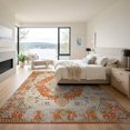 thumbnail image 3 of ODIKA 9'x12' Washable Area Rug Non-Slip, Chair-Friendly Geometric Vintage Mid Boho Century Scrolling Vine Border Interlocking for Dining Room, Basement, Large Office, 3 of 7