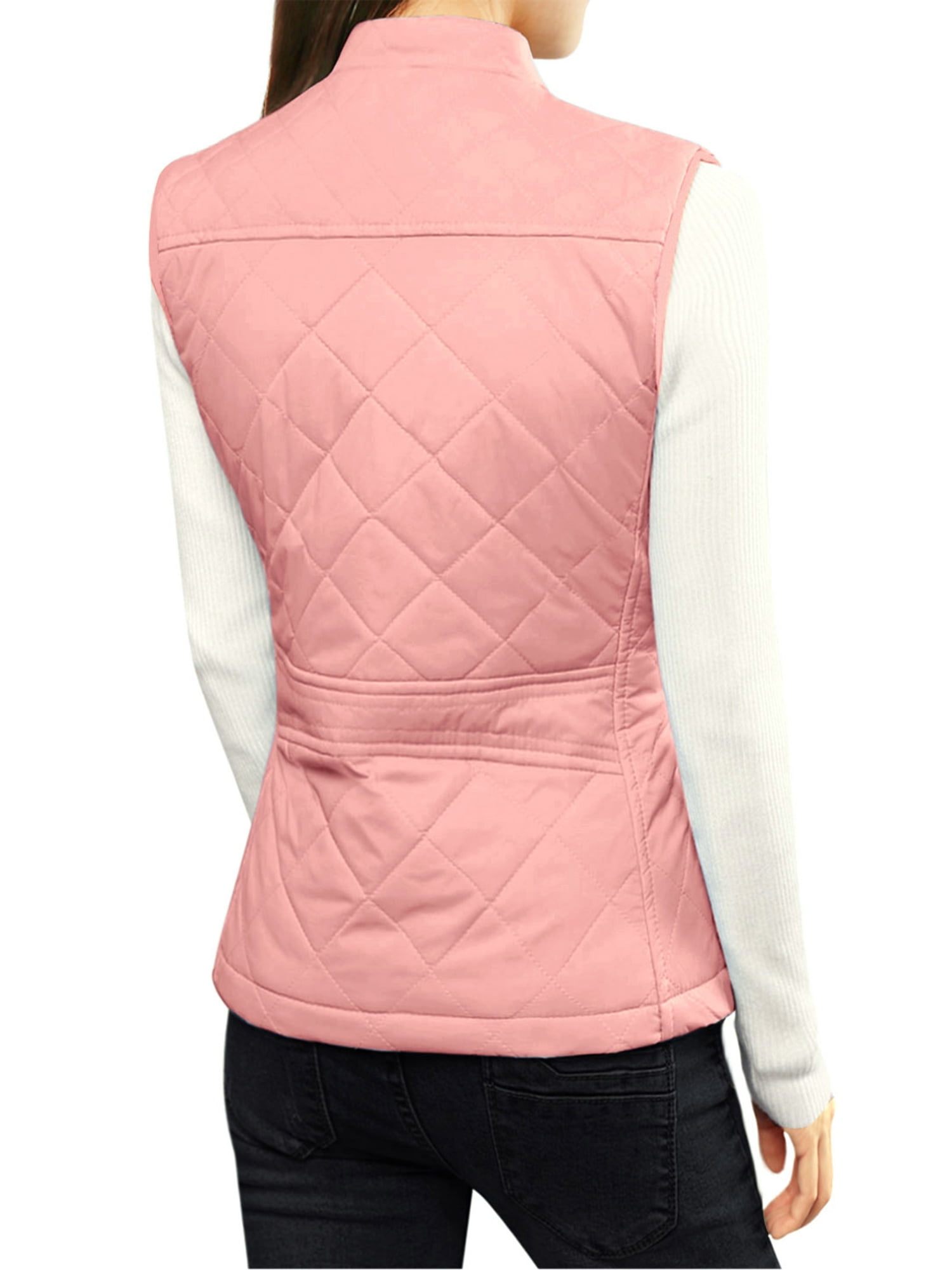DARING DIVA Women's Zip Stand Collar Quilted Padded Vest M Dusty Rose