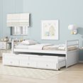 thumbnail image 3 of Twin Size Platform Bed with Trundle Bed, Wooden Bed Frame with Three Storage Drawers, Modern Bedroom Twin Bed Frames with Headboard and Footboard, White, 3 of 9