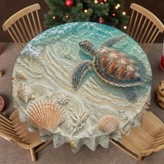 RKSupls Sea Turtle Shells 60-Inch Round Tablecloth for Dining Table,  - Kitchen Accessories  Soft Family Round Table Cover , Idea for Home Dining, Banquets