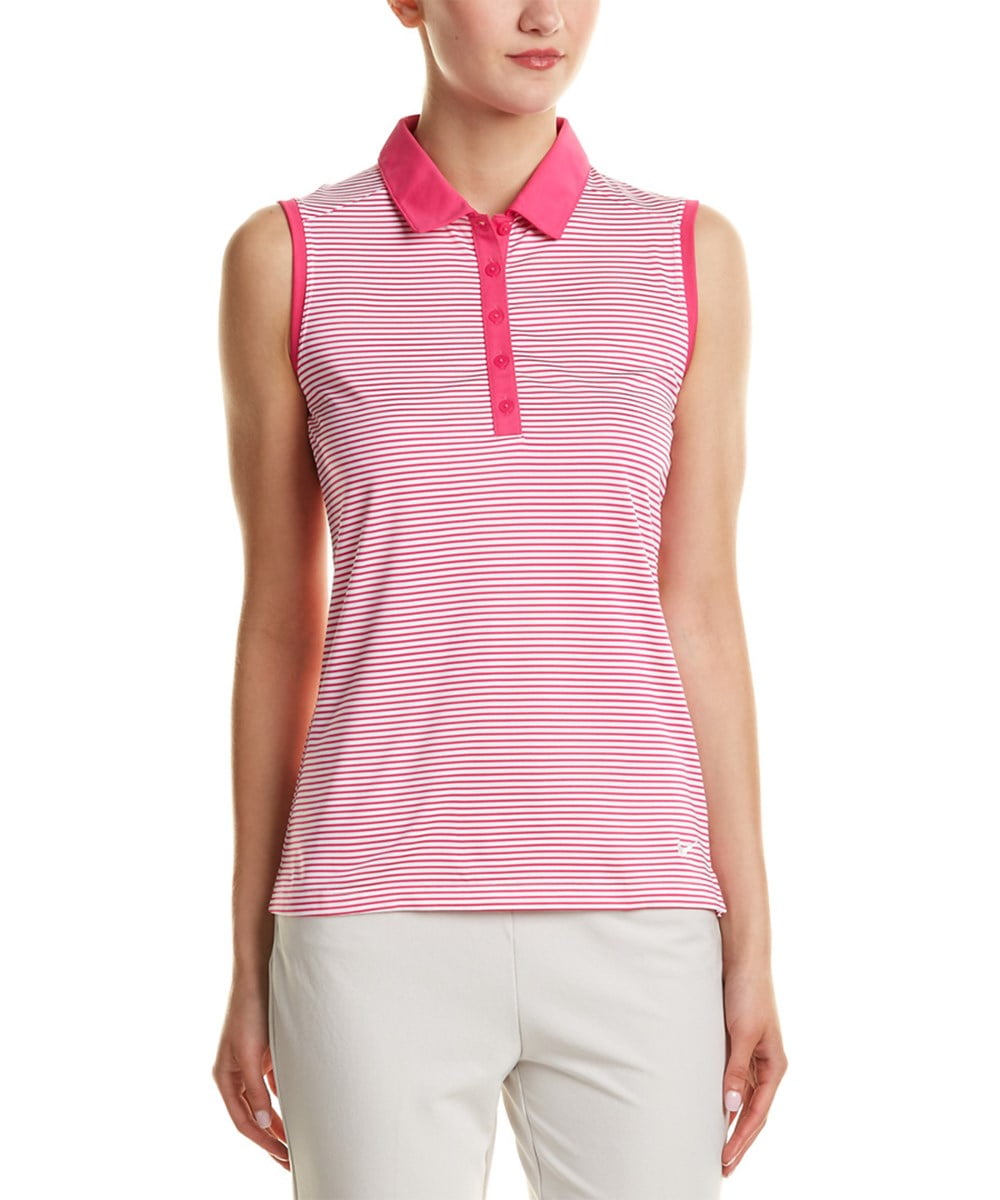 Nike Women's Victory Stripe Sleeveless Golf Polo, Vivid Pink/White ...