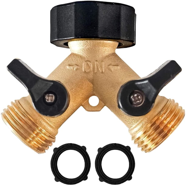 Divisor de manguera de jardín de latón de 2 vías, conector de manguera de 3/4", divisor de manguera en Y, adaptador de grifo de manguera 2 válvulas con RO