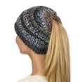 thumbnail image 2 of C.C BeanieTail Soft Stretch Cable Knit Messy High Bun Ponytail Beanie Hat, Black/Gray Tribal Blend, 2 of 4