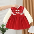 thumbnail image 6 of Odeerbi Girls Winter Dress Infant Girls Clothes Velvet Tiered Dress With Bow Collar 2025 Long Sleeve Dress Ruffle Tunic Shirt Dress Red 9-12 Months, 6 of 6
