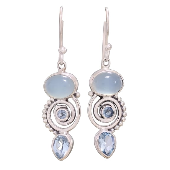 DESIGNICE Teardrop Blue Topaz Dangle Earrings for Women, Rotating Drop Design