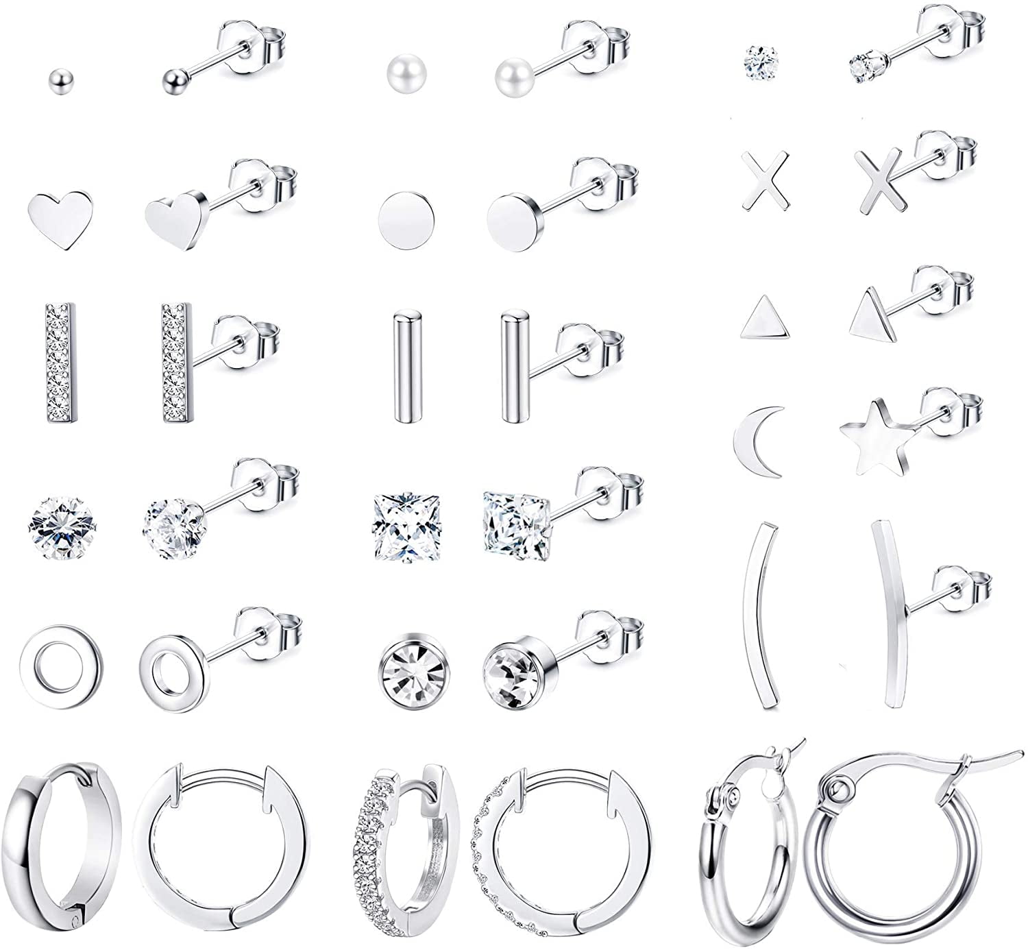 Thunaraz 3Pairs Stainless Steel Small Hoop Earings for Men Women Huggie Earring CZ Inlaid 
