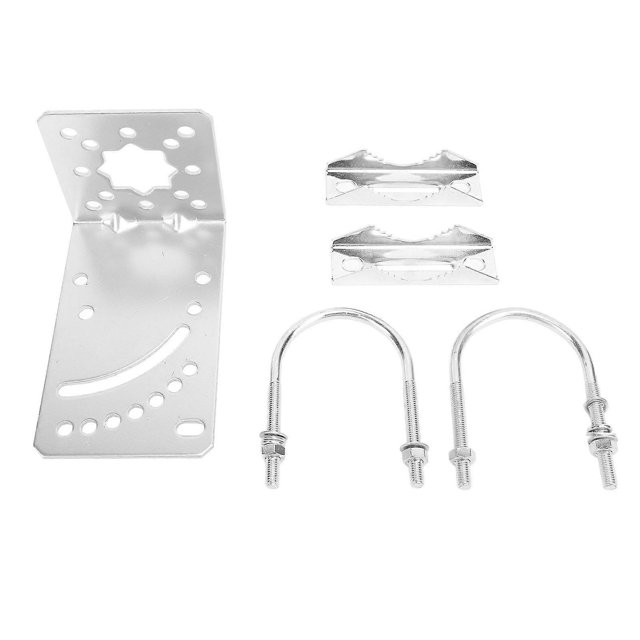 Antenna Mast Clamp with U-Bolts, Adjustable Angle Silver Galvanized Stainless Steel, Satellite TV Antenna Clamp