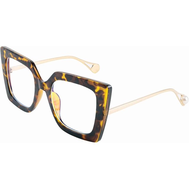Oversized Square Blue Light Blocking Glasses Eye Strain Glare Pearl Inlay Arm Cat Eye Fashion Eyewear B2639