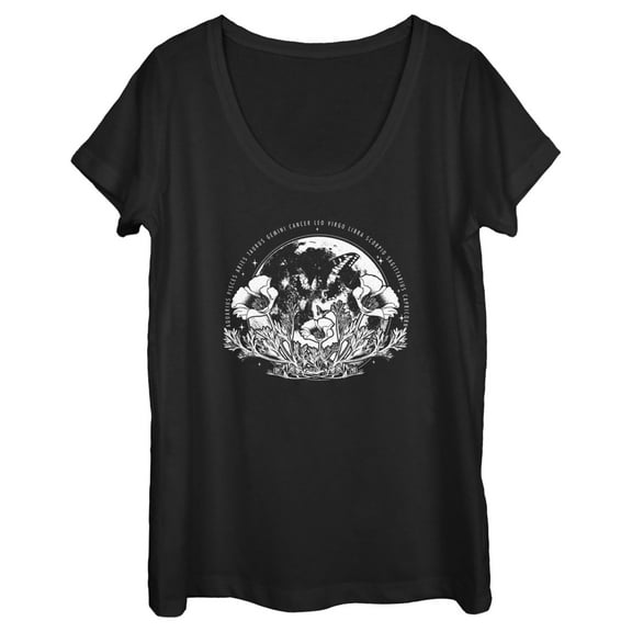 Women's Lost Gods Zodiac Butterfly Sphere Graphic Tee Black Large