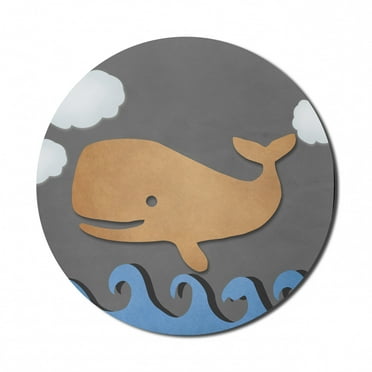 Whale Mouse Pad for Computers, Wooden Like Design Whale on the Air Paper Based Mammal Image Print, Round Non-Slip Thick Rubber Modern Gaming Mousepad, 8" Round, Grey Blue and Brown, by Ambesonne