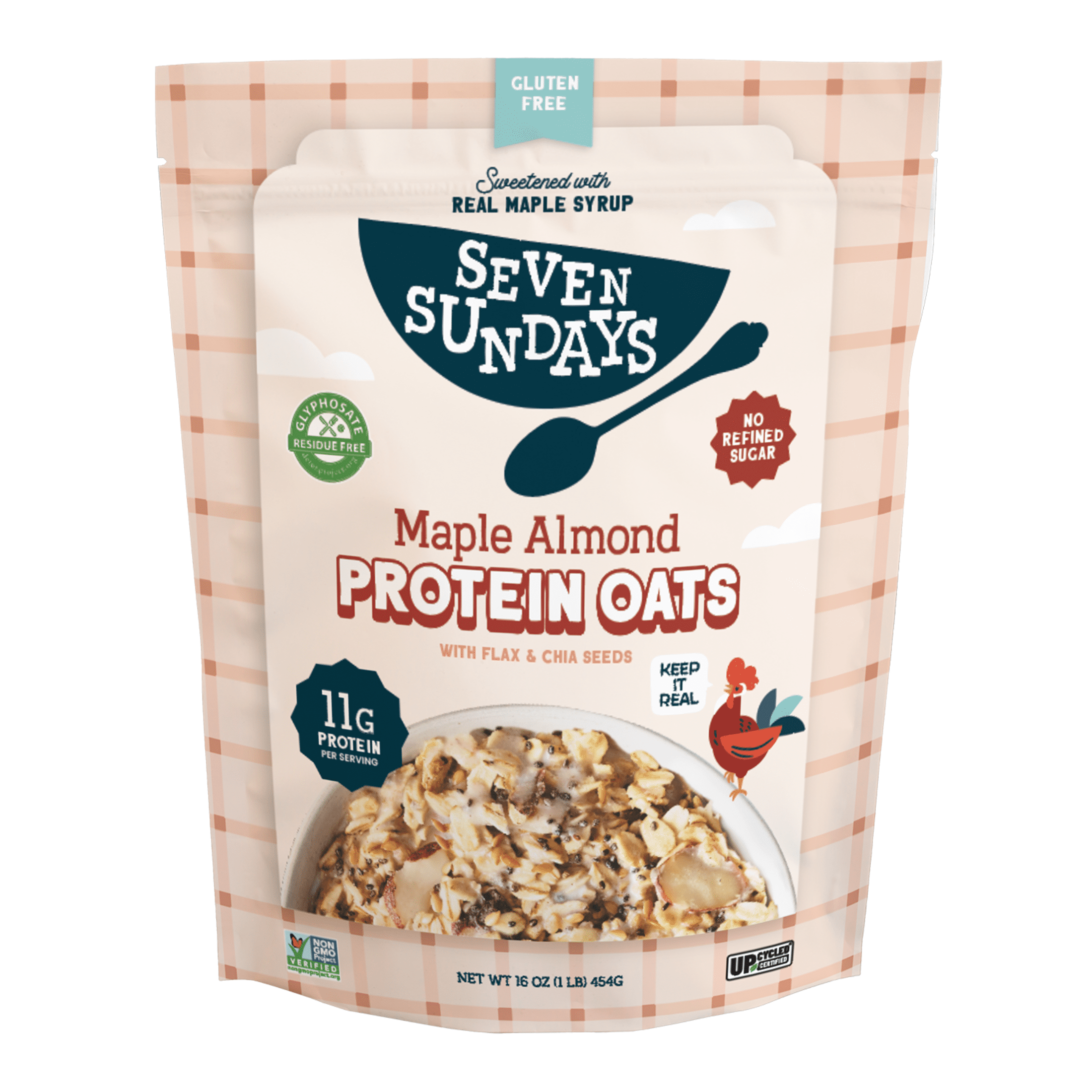 (6 pack) Seven Sundays Maple Almond Flax Chia Protein Overnight Oatmeal, Gluten Free, 16 oz Bag