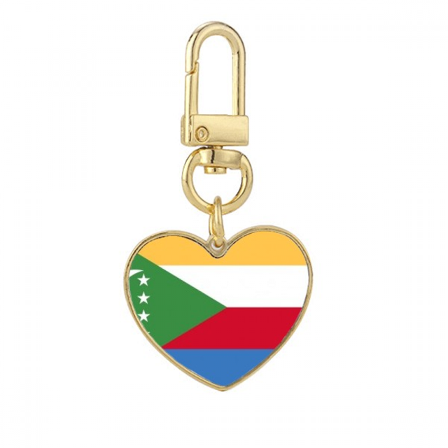 Comoros National Flag Africa Country Gold Heart Keychain Metal Keyring Holder
