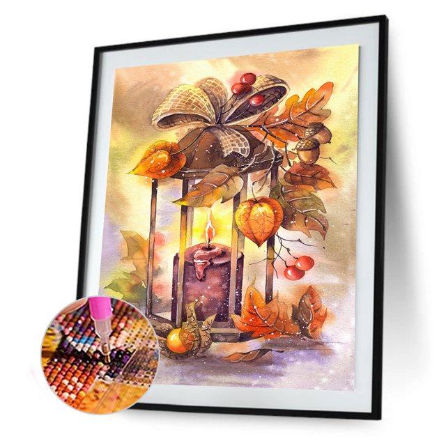 Cuadros Decorativos Kit de pintura de diamante de taladro redondo completo de lámpara de vela DIY 5D (A273) Likrtyny embutido en tela